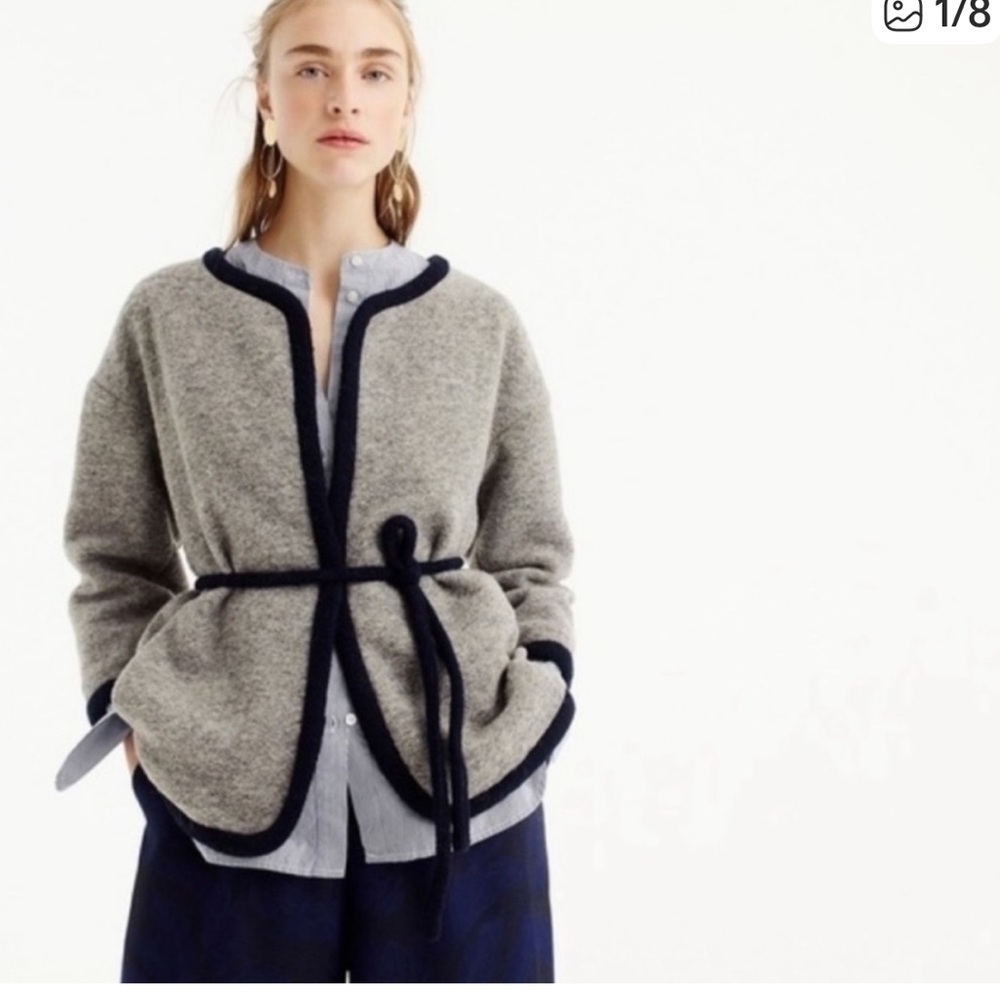 J. Crew Wrap Oversized Jacket in  Boiled Wool in Grey/Navy Blue